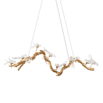 Люстра подвесная линейная с прозрачными стеклянными птичками на ветвях Serip Voa варинант исполнения - 1 | Loft Concept в Воронеже