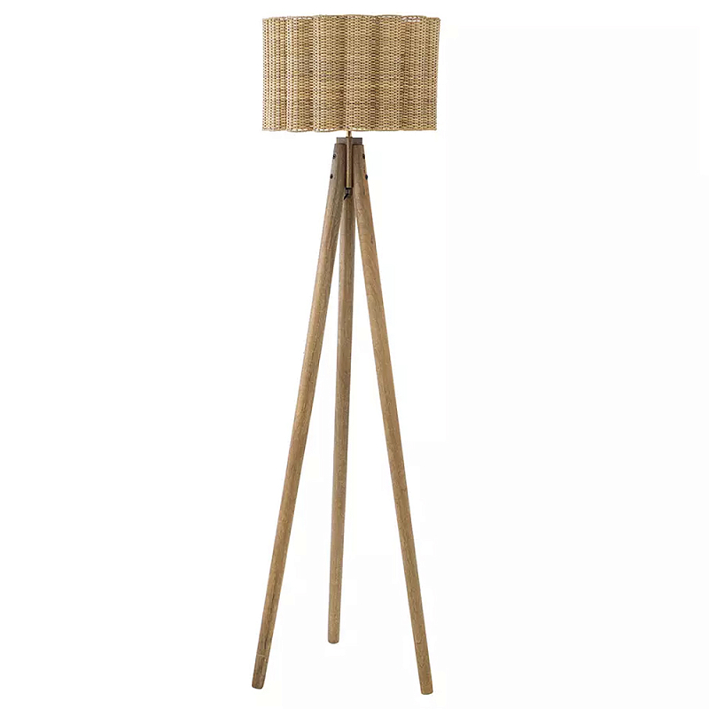 Торшер с плетеным абажуром на основании в виде треноги Lamp with Wicker Lampshade Бежевый в Воронеже | Loft Concept 