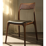 Стул деревянный с мягким сиденьем из черной натуральной кожи Moon Walnut Furniture варинант исполнения - 11 | Loft Concept в Воронеже