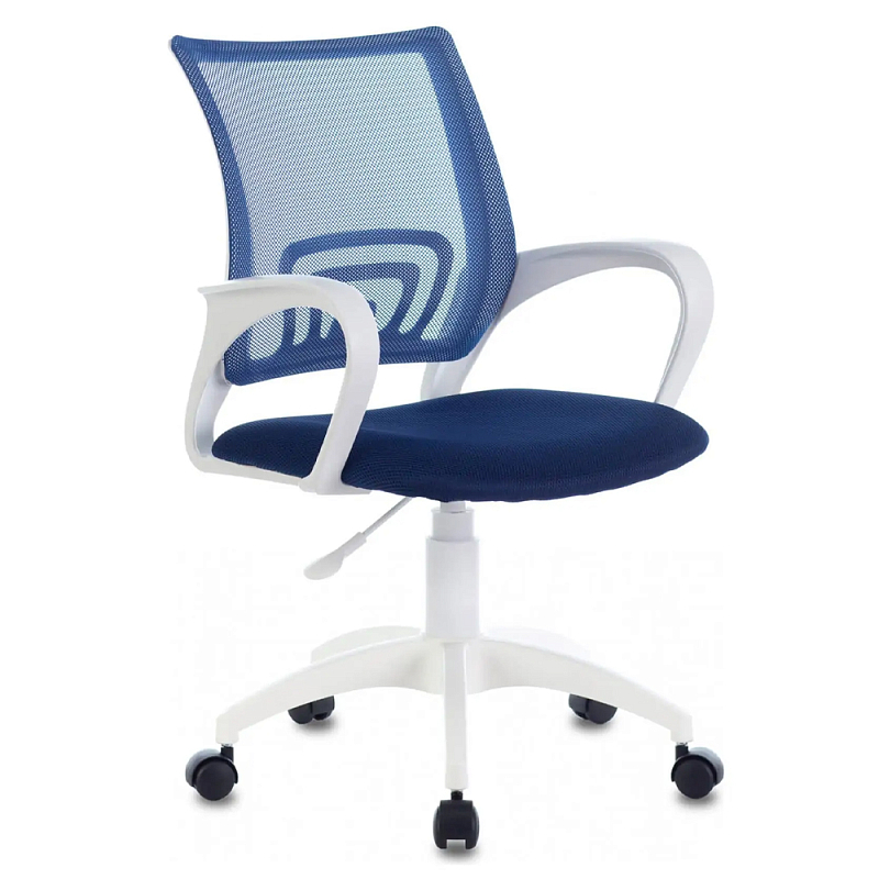 Офисное кресло с основанием из белого пластика Desk chairs Blue Синий Белый Офисное кресло с основанием из белого пластика Desk chairs Blue Синий Белый в Воронеже | Loft Concept