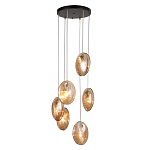 Люстра каскадная с 6-ю стеклянными круглыми плафонами янтарного цвета Savio Glass Disc Light варинант исполнения - 1 | Loft Concept в Воронеже