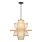 Подвесной светильник фигурный из деревянных прутьев с плафоном из натуральной ткани Light Inside the Cell варинант исполнения - 1 | Loft Concept в Воронеже