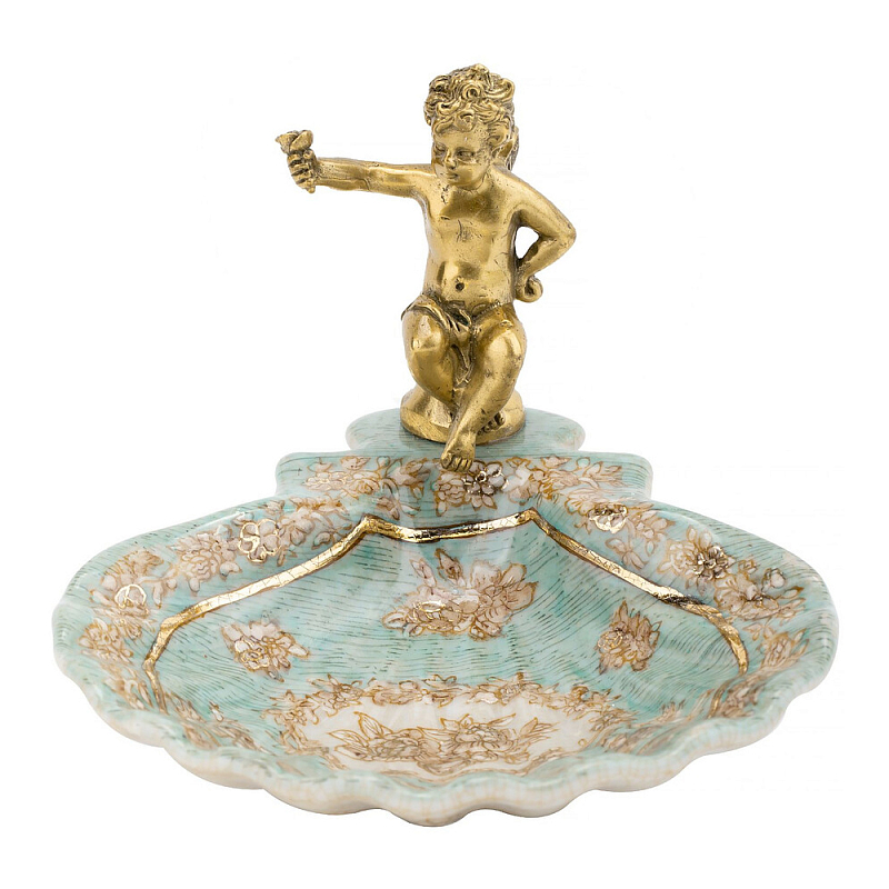 Блюдо с бронзовым ангелом Porcelain Angels of Paradise Бронза Бирюзовый Золотой в Воронеже | Loft Concept 