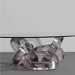 Дизайнерский журнальный стол с круглой прозрачной столешницей и основанием в виде цепи Hua Wang варинант исполнения - 1 | Loft Concept в Воронеже