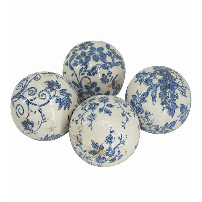 Набор керамических шаров с синей росписью Oriental Blue & White Ornament Vases Белый Синий Набор керамических шаров с синей росписью Oriental Blue & White Ornament Vases Белый Синий в Воронеже | Loft Concept