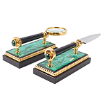 Настольный письменный набор из малахита и долерита с декором в виде герба России Leader Organizer варинант исполнения - 5 | Loft Concept в Воронеже