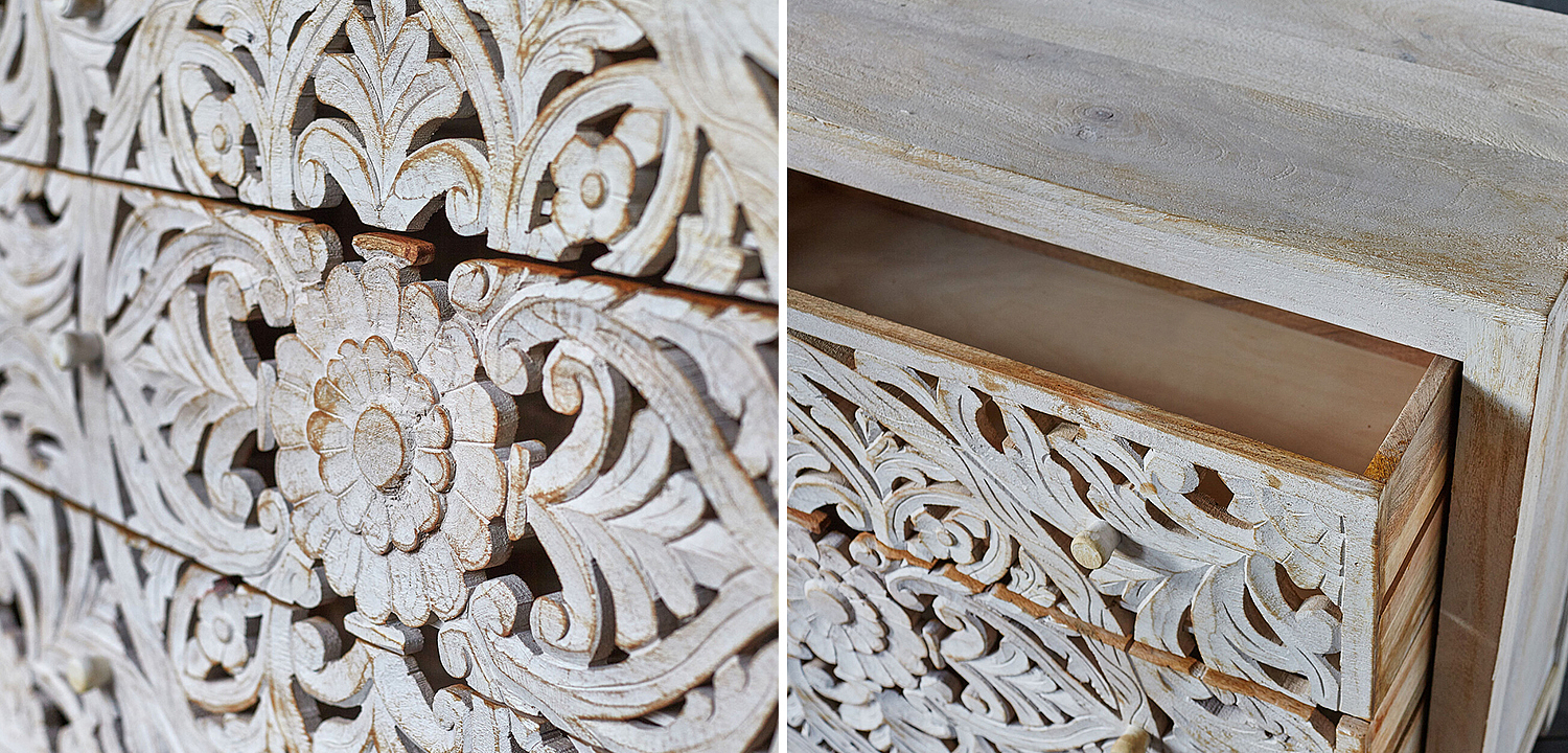 Комод Indian Antique White Furniture Chest of Drawers Kailash белый Комод Indian Antique White Furniture Chest of Drawers Kailash белый - Loft-Concept в Воронеже