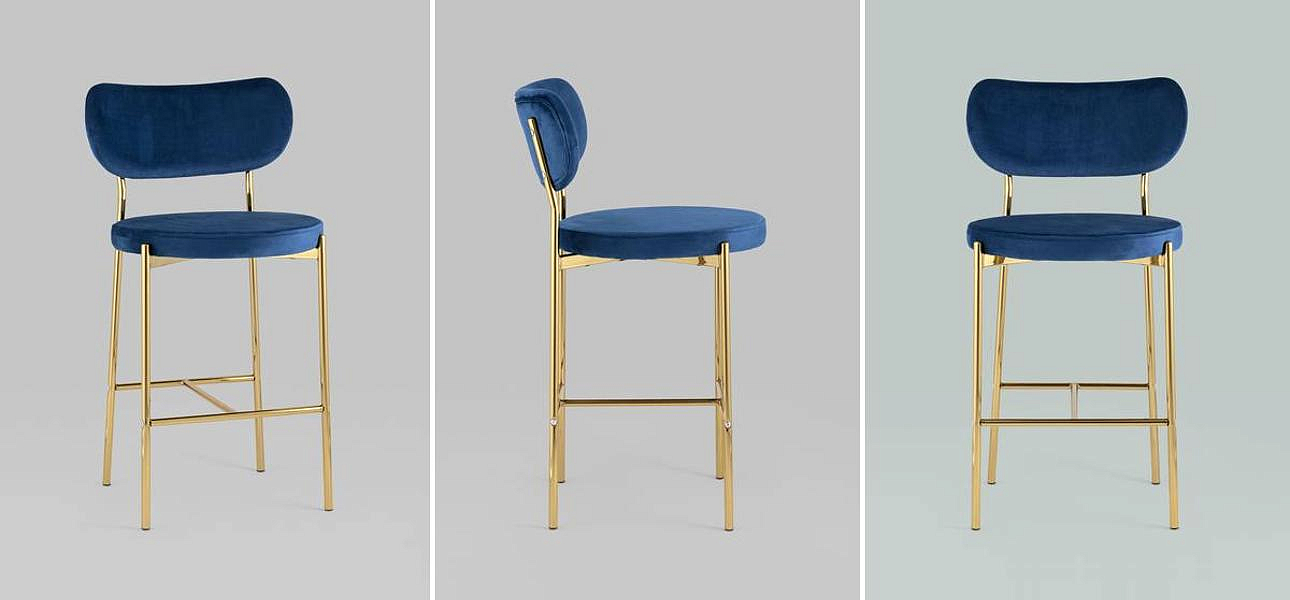 Барный Стул Alfie Chair Золотые ножки Синий Велюр Барный Стул Alfie Chair Золотые ножки Синий Велюр - Loft-Concept в Воронеже