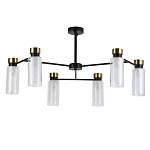 Люстра потолочная с 6-ю цилиндрическими плафонами из стекла и черным каркасом Noir Poise варинант исполнения - 1 | Loft Concept в Воронеже
