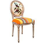 Стул бежевый в разноцветную полоску из натурального бука с изображением птиц и цветов Blooming Red Blue Birds Colorful Stripes Chair варинант исполнения - 2 | Loft Concept в Воронеже