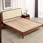 Кровать двуспальная с каркасом из дерева и мягким изголовьем Moon Walnut Bed варинант исполнения - 4 | Loft Concept в Воронеже