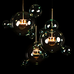 Люстра подвесная с прозрачными бирюзовыми стеклянными шарами и круглым основанием 3 лампы Giopato & Coombes варинант исполнения - 6 | Loft Concept в Воронеже