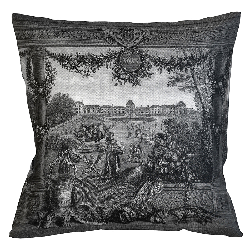 Декоративная подушка Tuileries Square Pillow Черно-белый Бежевый Декоративная подушка Tuileries Square Pillow Черно-белый Бежевый в Воронеже | Loft Concept