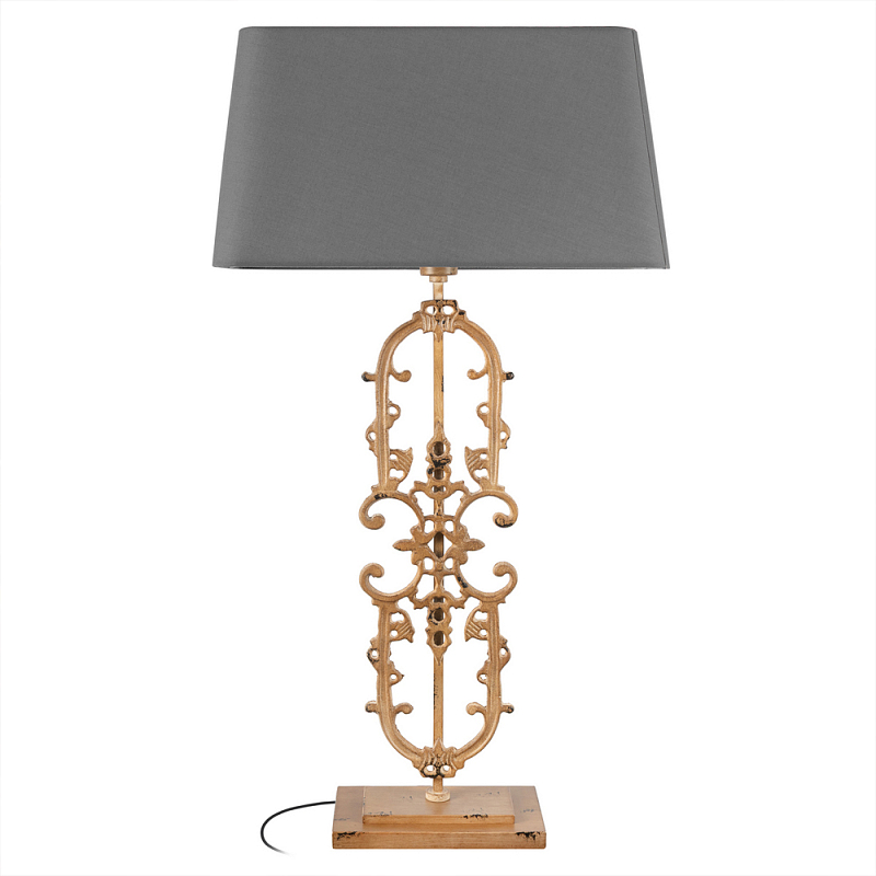 Настольная лампа на ажурном чугунном основании с тканевым серым абажуром Openwork Lamp Коричневый Серый в Воронеже | Loft Concept 