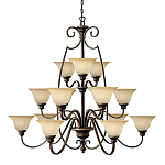 Люстра трехъярусная бронзового цвета с 15-ю кремовыми плафонами в форме чаш Hinkley варинант исполнения - 1 | Loft Concept в Воронеже