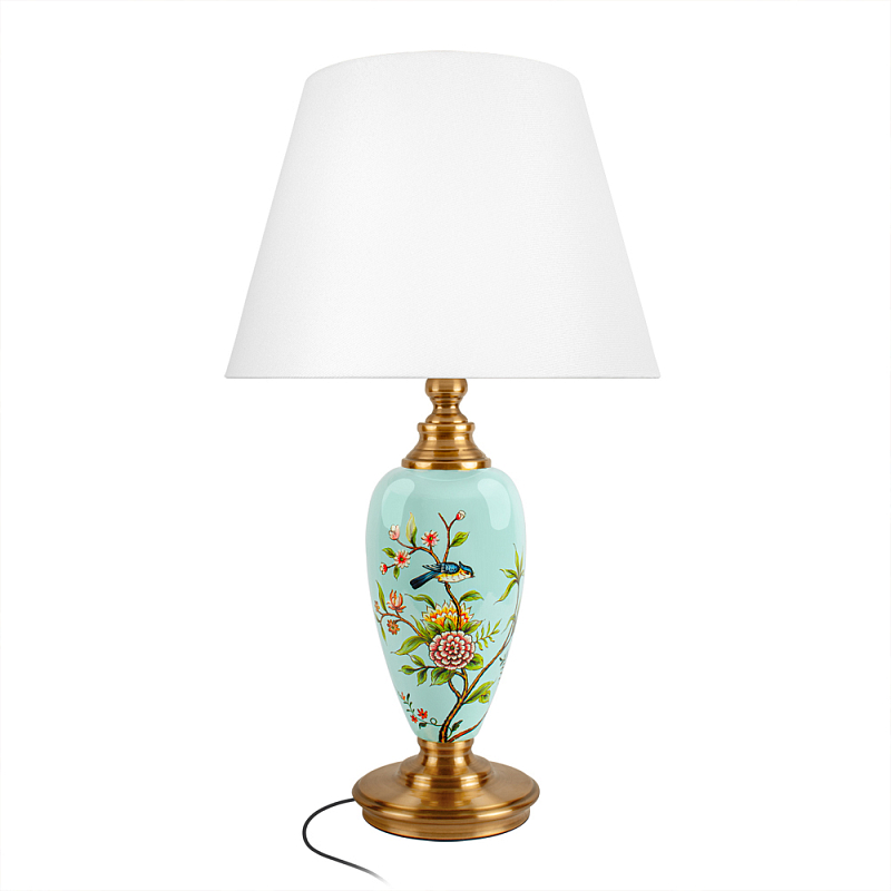 Настольная лампа голубая с изображением птиц Slip Away Белый Голубой Бронза в Воронеже | Loft Concept 