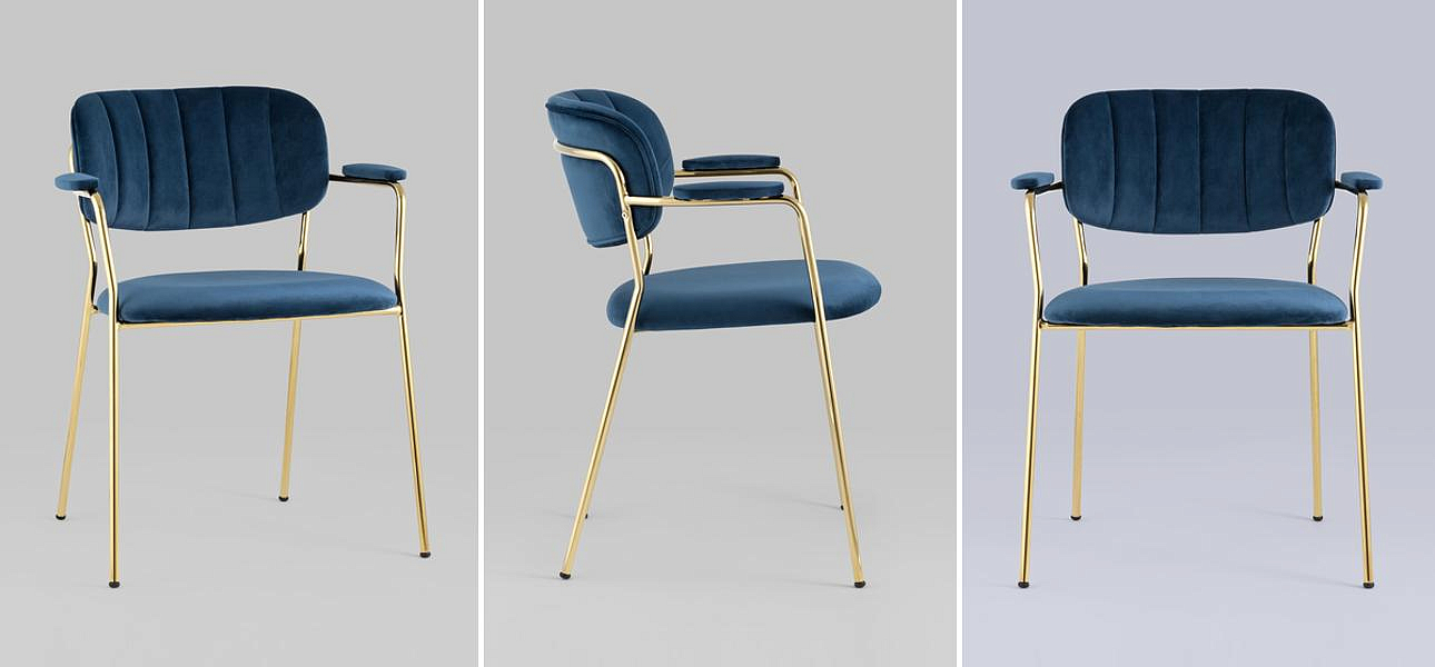 Стул Singer Chair Золотой Металл Синий Велюр Стул Singer Chair Золотой Металл Синий Велюр - Loft-Concept в Воронеже