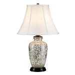 Настольная лампа с фарфоровым основанием с декоративным орнаментом и белым абажуром на темной круглой подставке Elstead Lighting варинант исполнения - 11 | Loft Concept в Воронеже