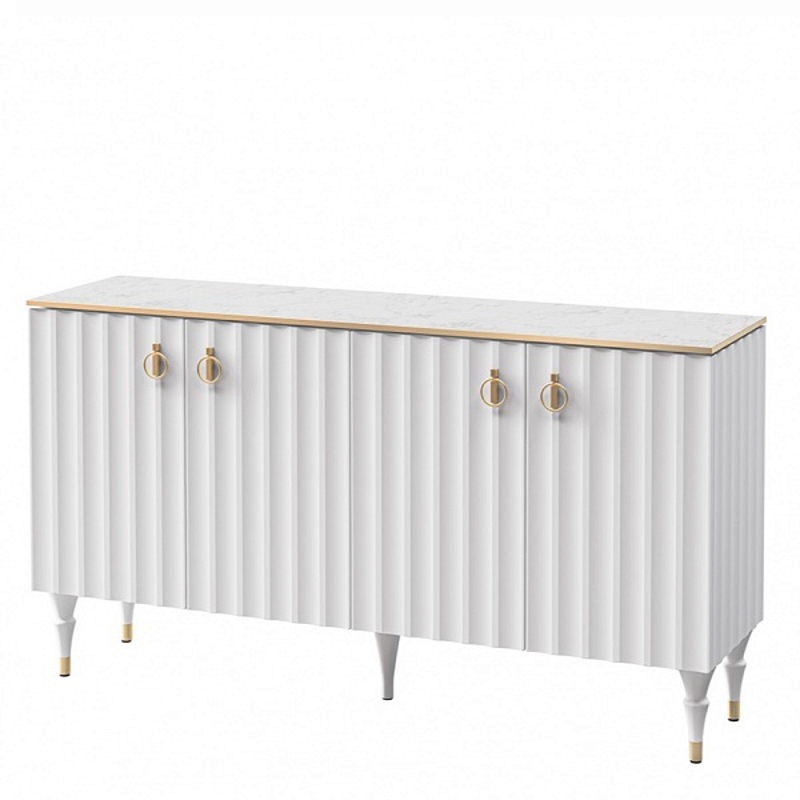 Консоль четырёхдверная с белым рельефным фасадом Expanses of Beauty Белый Золотой Белый Мрамор Bianco в Воронеже | Loft Concept 