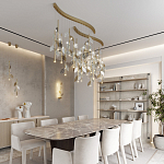 Люстра с золотистыми трубками и прозрачными стеклянными листьями на подвесах Sylva  варинант исполнения - 5 | Loft Concept в Воронеже