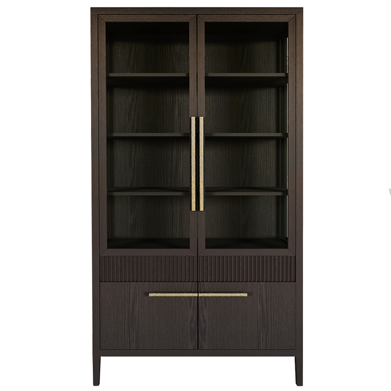 Витрина Primo со стеклянными фасадами и буфетом шпон Темный орех Темный дуб Золотой в Воронеже | Loft Concept 