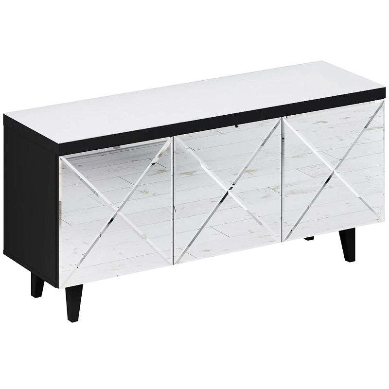 Длинная тумба с зеркальным декором Arden Cabinet Черный Белый Зеркало Длинная тумба с зеркальным декором Arden Cabinet Черный Белый Зеркало в Воронеже | Loft Concept