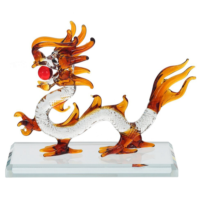 Декоративная стеклянная статуэтка Дракон Glass Dragon Statuette Прозрачное Стекло Янтарный Красный Декоративная стеклянная статуэтка Дракон Glass Dragon Statuette Прозрачное Стекло Янтарный Красный в Воронеже | Loft Concept