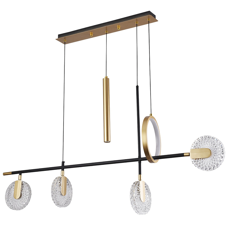 Линейная металлическая геометрическая люстра Geometry Crystal Linear Chandelier Латунь Прозрачный Черный в Воронеже | Loft Concept 