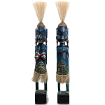 Комплект из 2-х деревянных статуэток Asmat Straw Headdress Statuettes Blue Tattoo варинант исполнения - 5 | Loft Concept в Воронеже