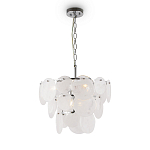 Люстра из белых стеклянных дисков на серебрянном каркасе White Glowing Reflectors варинант исполнения - 3 | Loft Concept в Воронеже