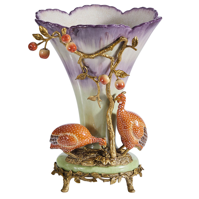 Ваза с цесарками из фарфора с бронзовыми элементами Garden of Eden Бронза Мульти в Воронеже | Loft Concept 