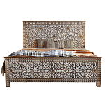 Двуспальная кровать из массива манго с резьбой Celestino Grey Mango Bed варинант исполнения - 1 | Loft Concept в Воронеже