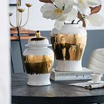 Ваза белая с крышкой и золотистыми фрагментами Chinoiserie Ceramics варинант исполнения - 1 | Loft Concept в Воронеже