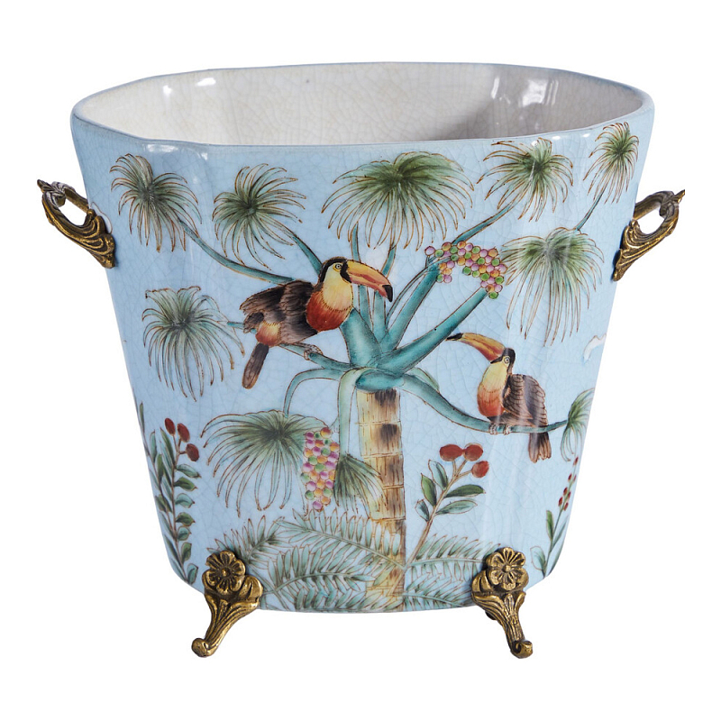 Кашпо из голубого фарфора с бронзовыми элементами Blue Garden Голубой Мульти Бронза в Воронеже | Loft Concept 