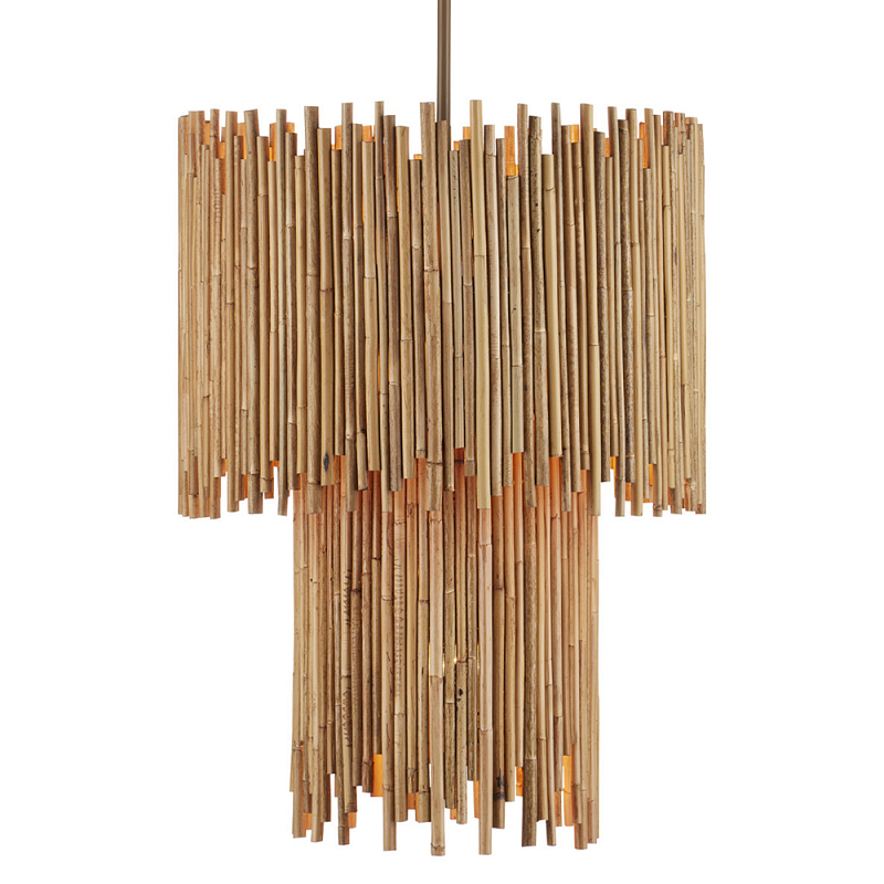 Подвесной светильник двухъярусный с абажуром из ротанга Wicker Furniture Бежевый в Воронеже | Loft Concept 