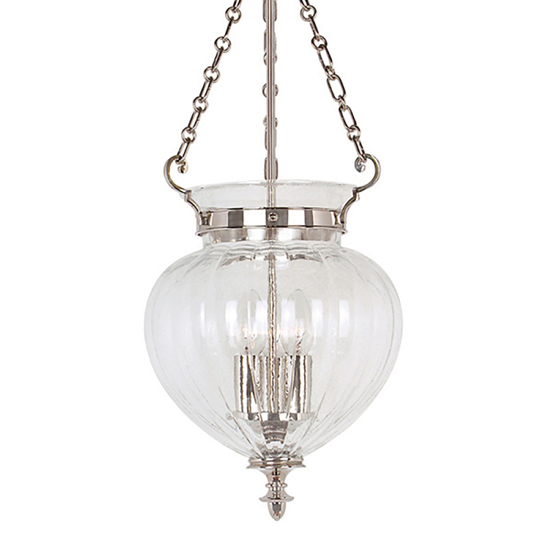 Подвесной светильник цвета никель с прозрачным ребристым стеклянным плафоном в классическом стиле Elstead Lighting Прозрачное Стекло Никель в Воронеже | Loft Concept 