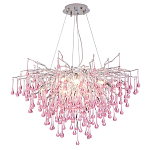 Люстра серебрянная с розовыми стеклянными подвесками в форме капель FAIRYTREE Light варинант исполнения - 3 | Loft Concept в Воронеже