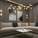 Люстра в виде золотой ветки с цветами и птичками Marvelous Garden варинант исполнения - 2 | Loft Concept в Воронеже