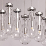 Люстра с 9-ю прозрачными плафонами из стекла в форме капли на прямоугольном потолочном основании цвета хром Lucid Rain  варинант исполнения - 4 | Loft Concept в Воронеже