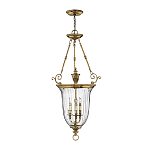 Подвесной светильник латунный с рифленым прозрачным плафоном и тремя свечеподобными лампами в классическом стиле Hinkley варинант исполнения - 2 | Loft Concept в Воронеже