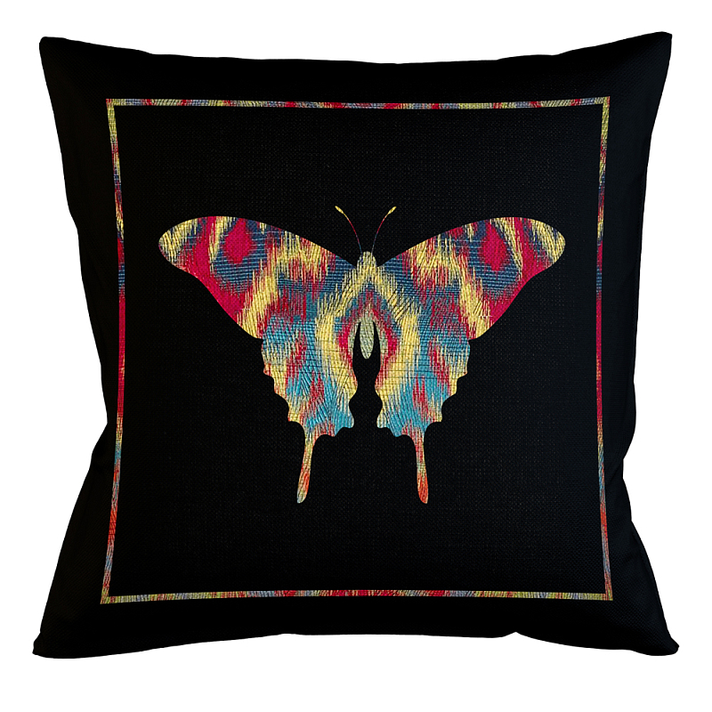 Подушка декоративная бабочка разноцветная Ikat Pattern Черный Мульти Бежевый в Воронеже | Loft Concept 