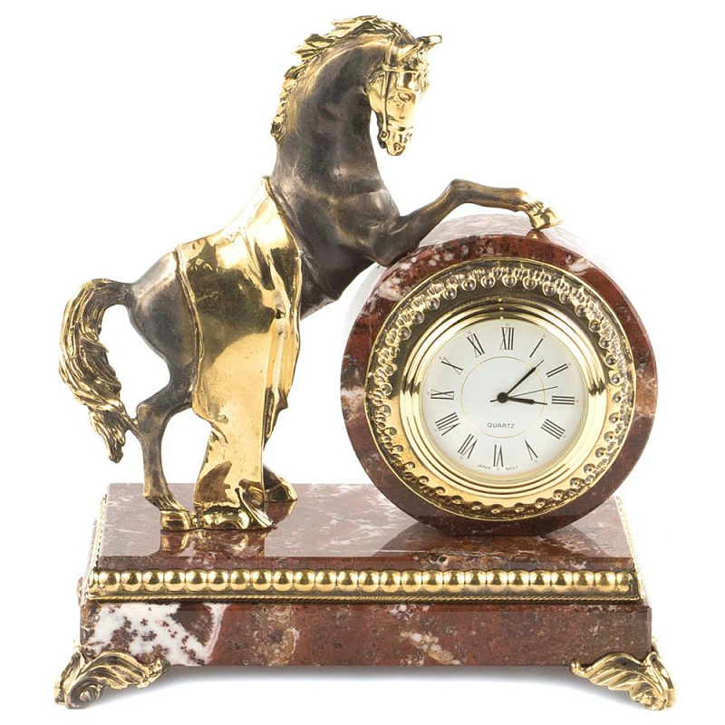 Часы настольные бронзовые с декором в виде коня Horse Stone Clock Коричневый Зеленый Бронза Черный Белый Часы настольные бронзовые с декором в виде коня Horse Stone Clock Коричневый Зеленый Бронза Черный Белый в Воронеже | Loft Concept
