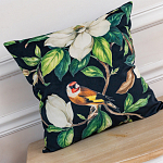 Декоративная подушка чёрная с изображением птиц и цветов Blooming Birds 2 варинант исполнения - 2 | Loft Concept в Воронеже