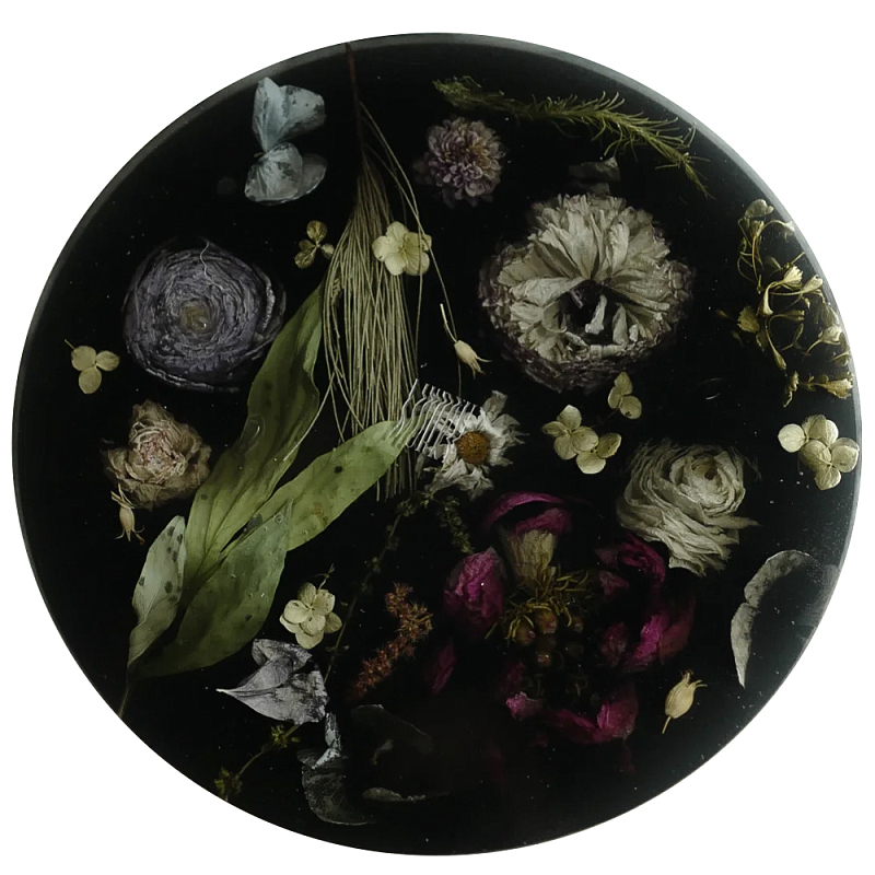 Круглый поднос из эпоксидной смолы с цветами черный Epoxy Resin Flowers Tray Black Черный Мульти Круглый поднос из эпоксидной смолы с цветами черный Epoxy Resin Flowers Tray Black Черный Мульти в Воронеже | Loft Concept