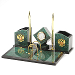 Настольный письменный набор из змеевика с часами и гербом Successful Leader варинант исполнения - 2 | Loft Concept в Воронеже