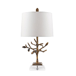 Настольная лампа с кремовым льняным цилиндрическим абажуром и ножкой в форме золотистой ветки Gilded Nola варинант исполнения - 7 | Loft Concept в Воронеже