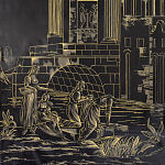 Обои ручная роспись Views of Italy Gold Outline варинант исполнения - 1 | Loft Concept в Воронеже