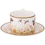 Чайная пара из фарфора с изображением собаки и уток 300 мл Hunting Porcelain Collection варинант исполнения - 2 | Loft Concept в Воронеже