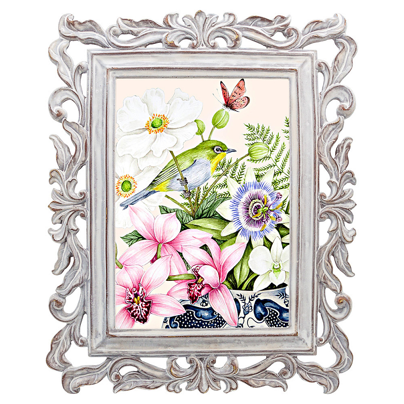 Постер Bird on Exotic Flowers Poster Мульти Белый винтажная патина Постер Bird on Exotic Flowers Poster Мульти Белый винтажная патина в Воронеже | Loft Concept