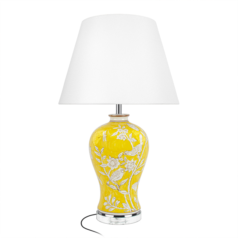 Настольная лампа желтая с изображением белых птиц Flight Among Acacia Белый Желтый в Воронеже | Loft Concept 